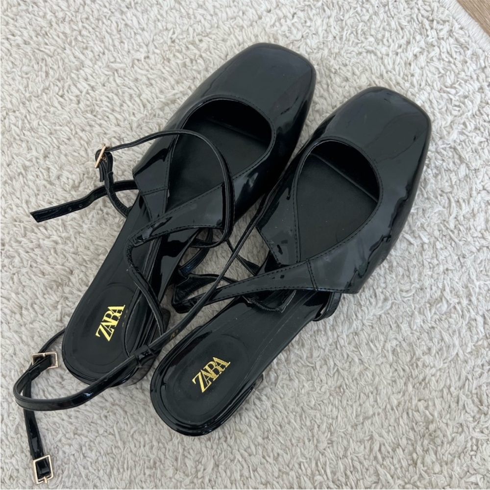 Zara Black Patent Leather Flats